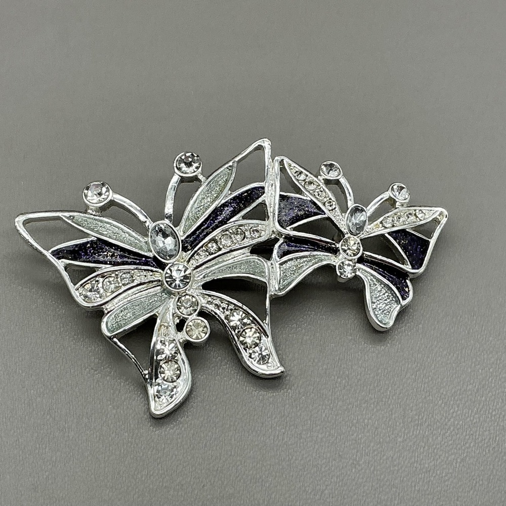 Napierâ Butterfly Brooch Pin Silver Tone Purple Enamel Rhinestone Jewelry 2.5"